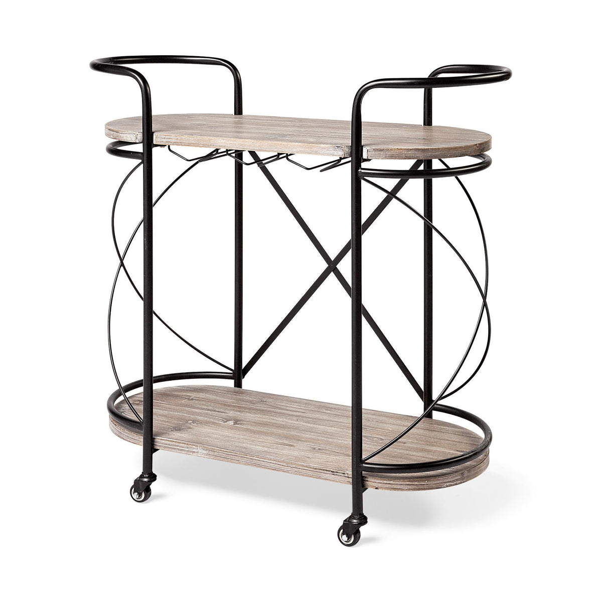 Marlon Bar Cart - Black Metal 2-Tier w/ Stemware Holder-Rolling Carts-DECOROLALA