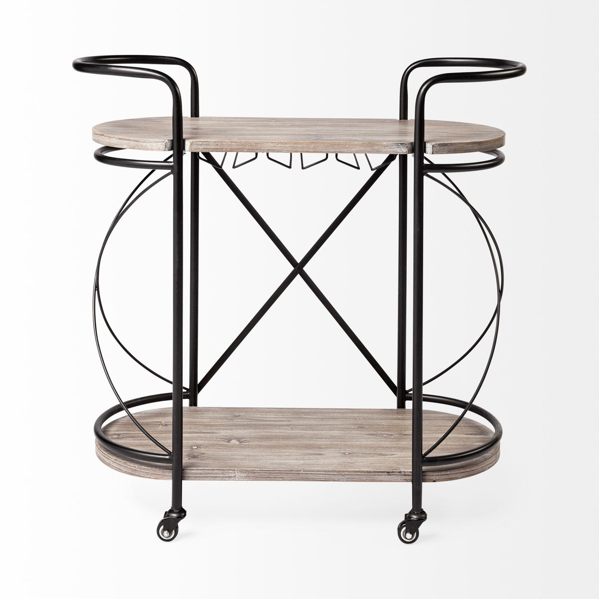 Marlon Bar Cart - Black Metal 2-Tier w/ Stemware Holder-Rolling Carts-DECOROLALA