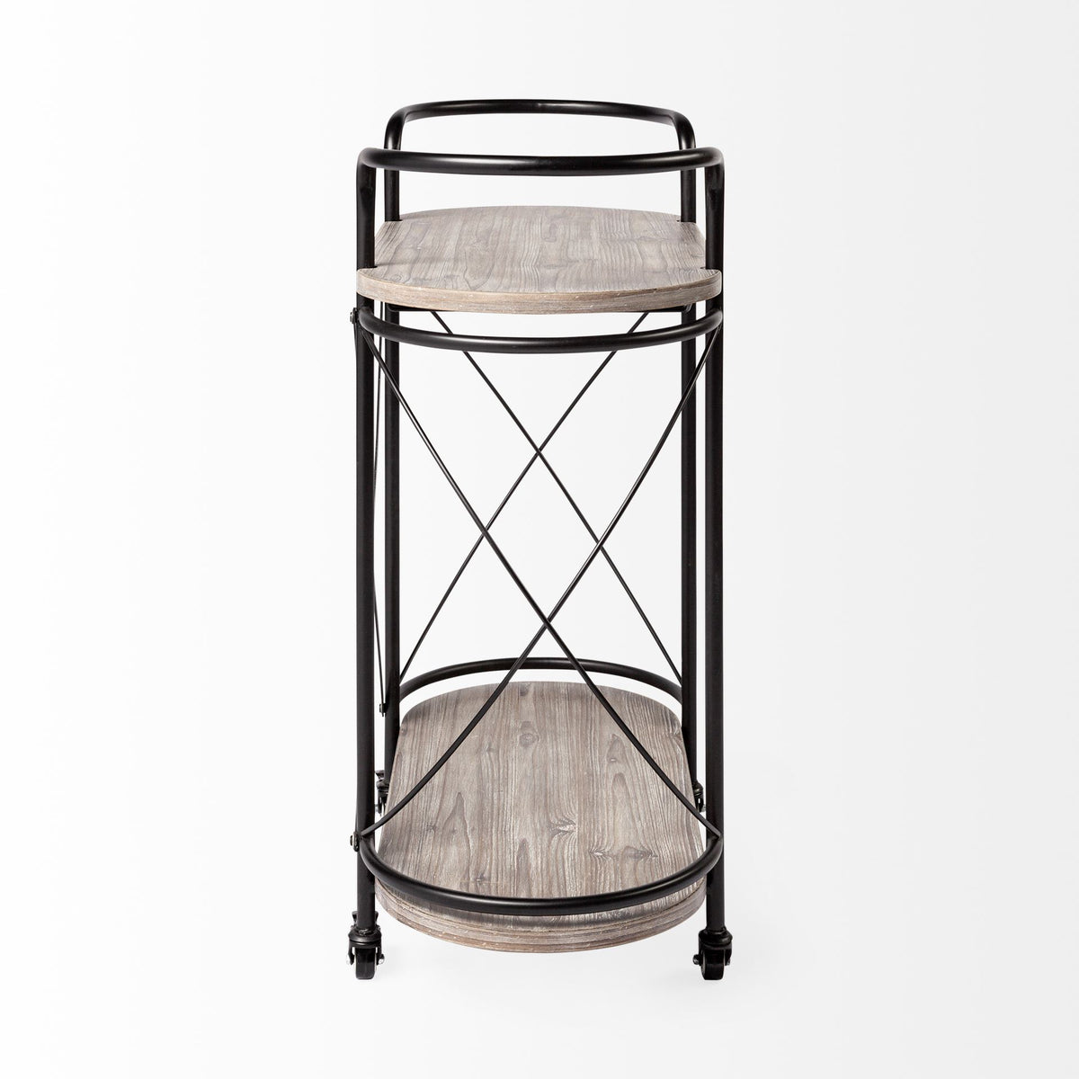 Marlon Bar Cart - Black Metal 2-Tier w/ Stemware Holder-Rolling Carts-DECOROLALA