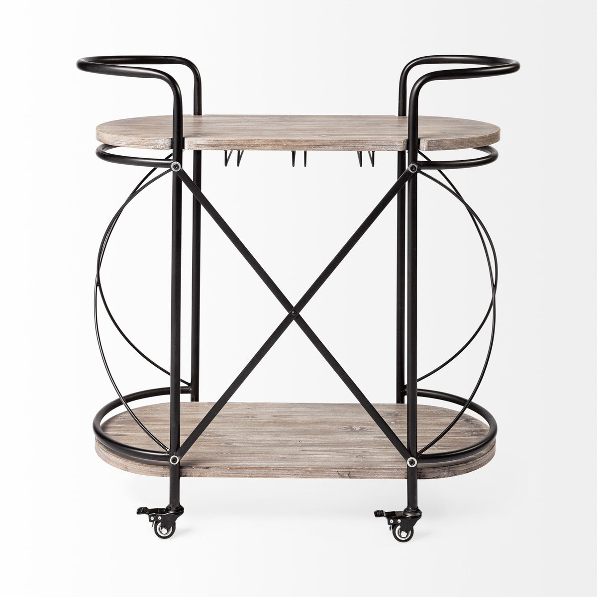 Marlon Bar Cart - Black Metal 2-Tier w/ Stemware Holder-Rolling Carts-DECOROLALA