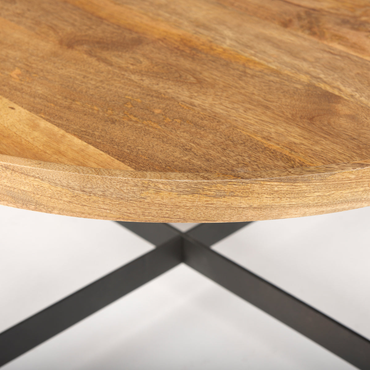 Marquisa 34.25" Round Small Brown Wood w/ Black Metal Coffee Table-Coffee Tables-DECOROLALA