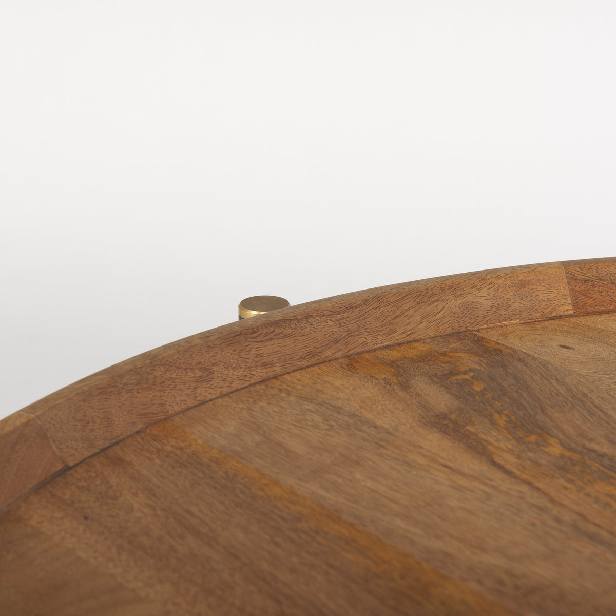 Marquisa 34.25" Round Small Brown Wood w/ Black Metal Coffee Table-Coffee Tables-DECOROLALA