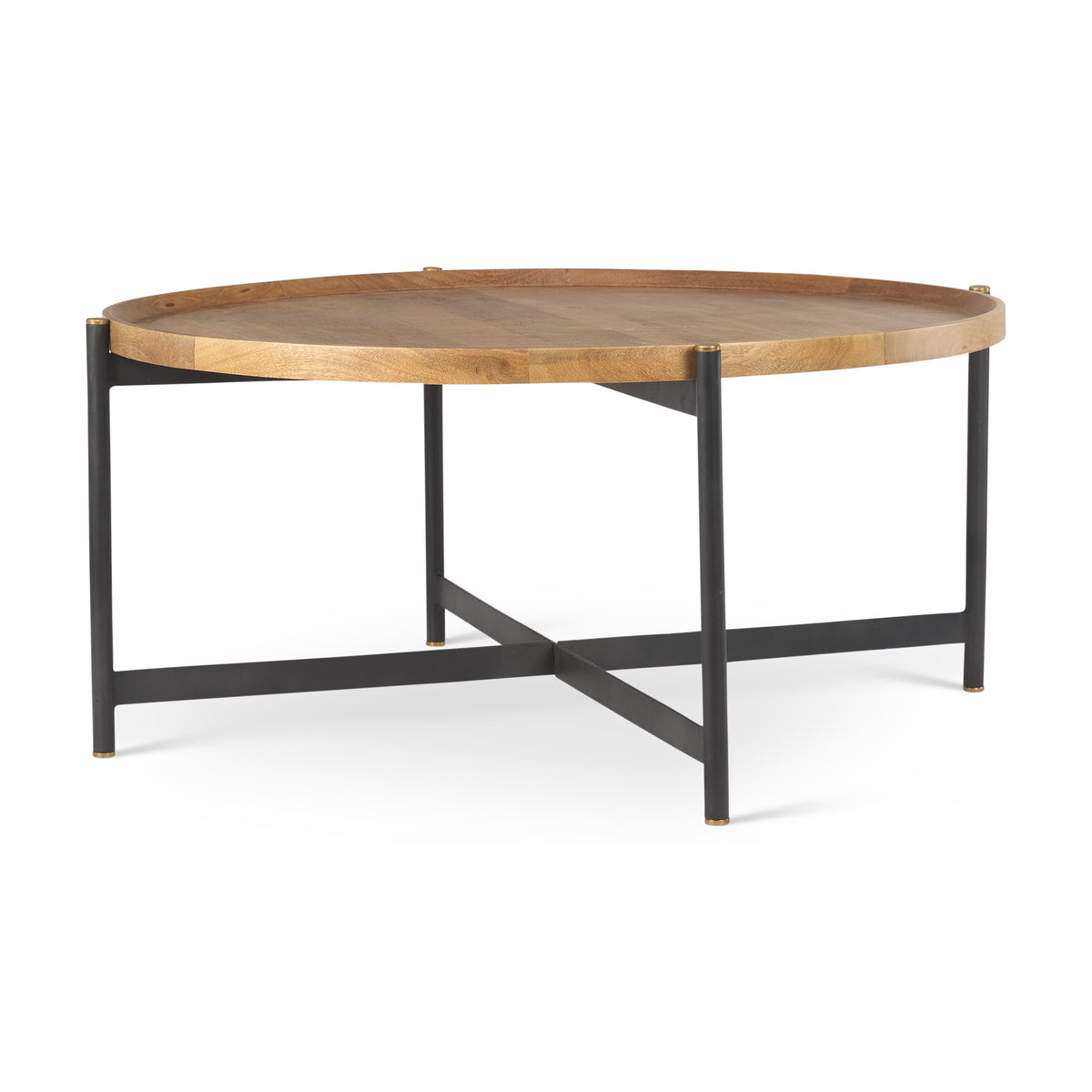 Marquisa 42" Round Medium Brown Wood W/Black Metal Large Coffee Table-Coffee Tables-DECOROLALA