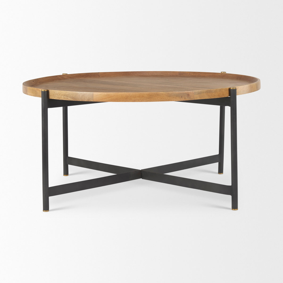 Marquisa 42" Round Medium Brown Wood W/Black Metal Large Coffee Table-Coffee Tables-DECOROLALA