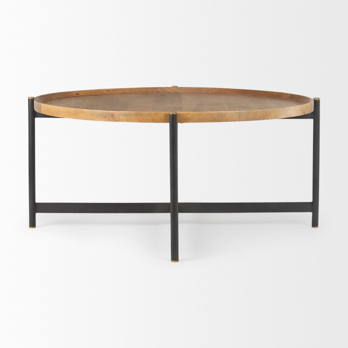 Marquisa 42" Round Medium Brown Wood W/Black Metal Large Coffee Table-Coffee Tables-DECOROLALA