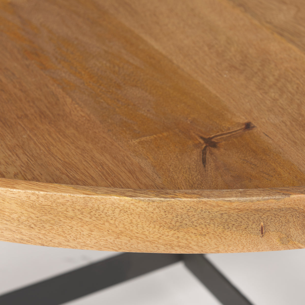 Marquisa 42" Round Medium Brown Wood W/Black Metal Large Coffee Table-Coffee Tables-DECOROLALA