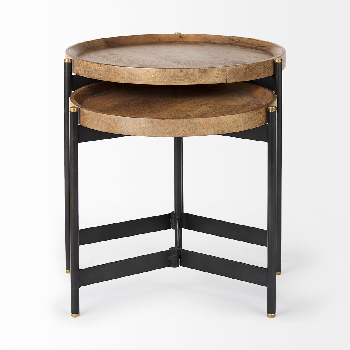 Marquisa (Set of 2) 22.5L x 22.5W x 20.8H Light Brown Wood W/ Black Metal Base Nesting Side Tables-Accent Tables-DECOROLALA