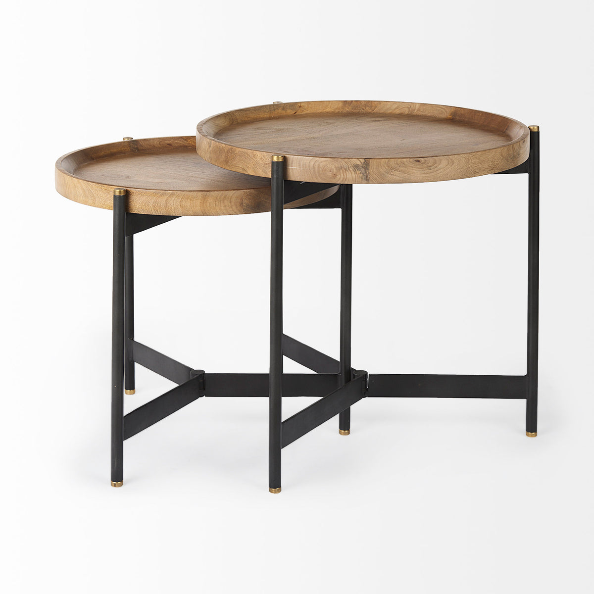 Marquisa (Set of 2) 22.5L x 22.5W x 20.8H Light Brown Wood W/ Black Metal Base Nesting Side Tables-Accent Tables-DECOROLALA