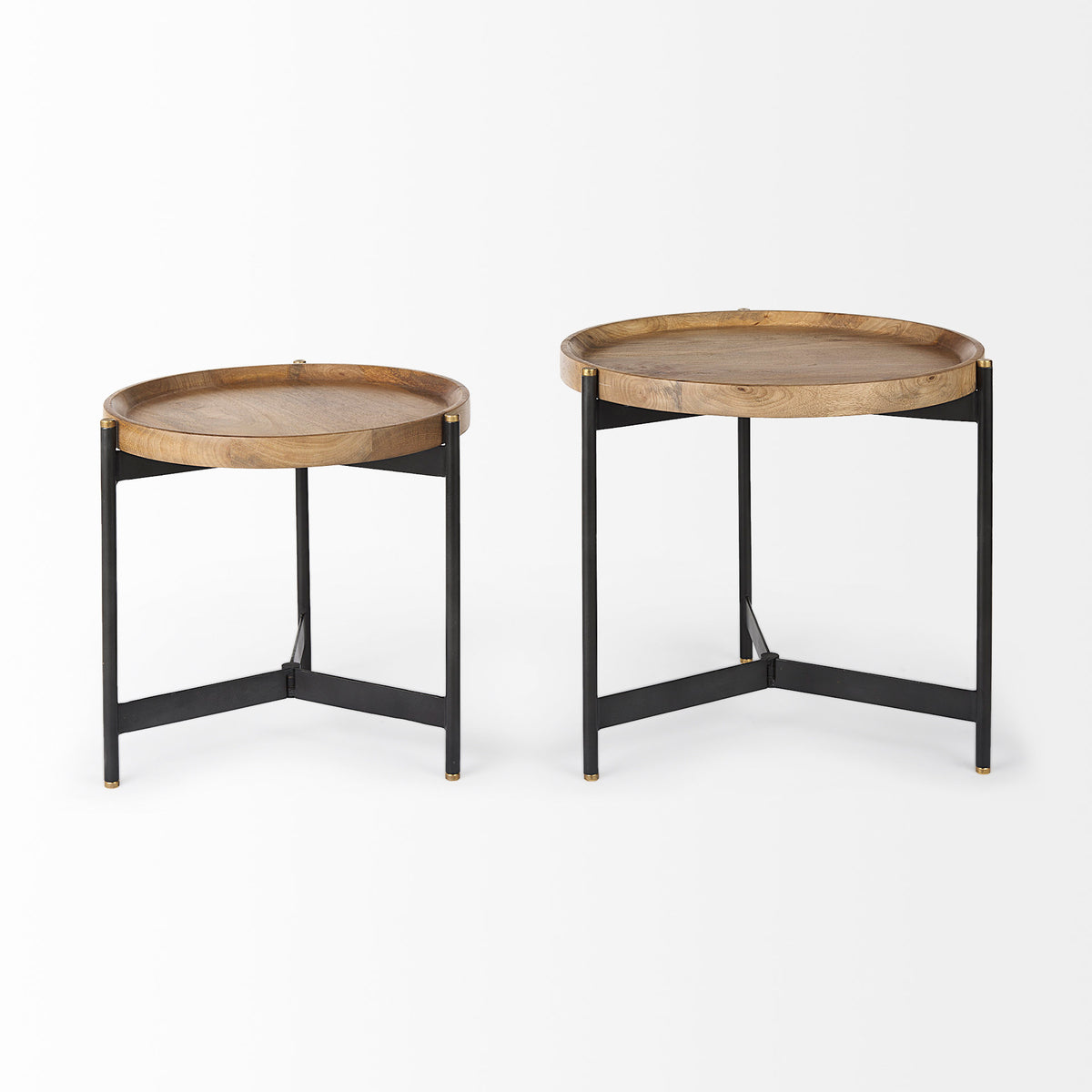 Marquisa (Set of 2) 22.5L x 22.5W x 20.8H Light Brown Wood W/ Black Metal Base Nesting Side Tables-Accent Tables-DECOROLALA