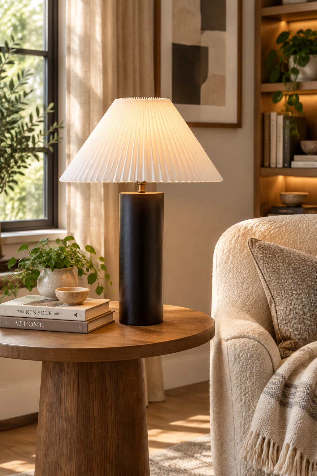 Marta 25.5" Table Lamp - Black Wood White Shade-Lighting-DECOROLALA