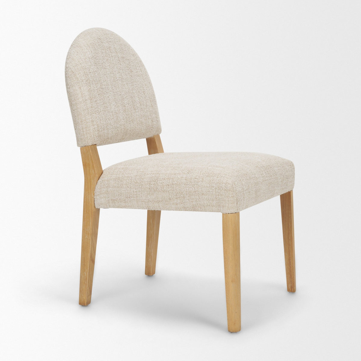 Martie Rounded Back Dining Side Chair | Oatmeal Fabric w/ Wood-Dining Chairs-DECOROLALA
