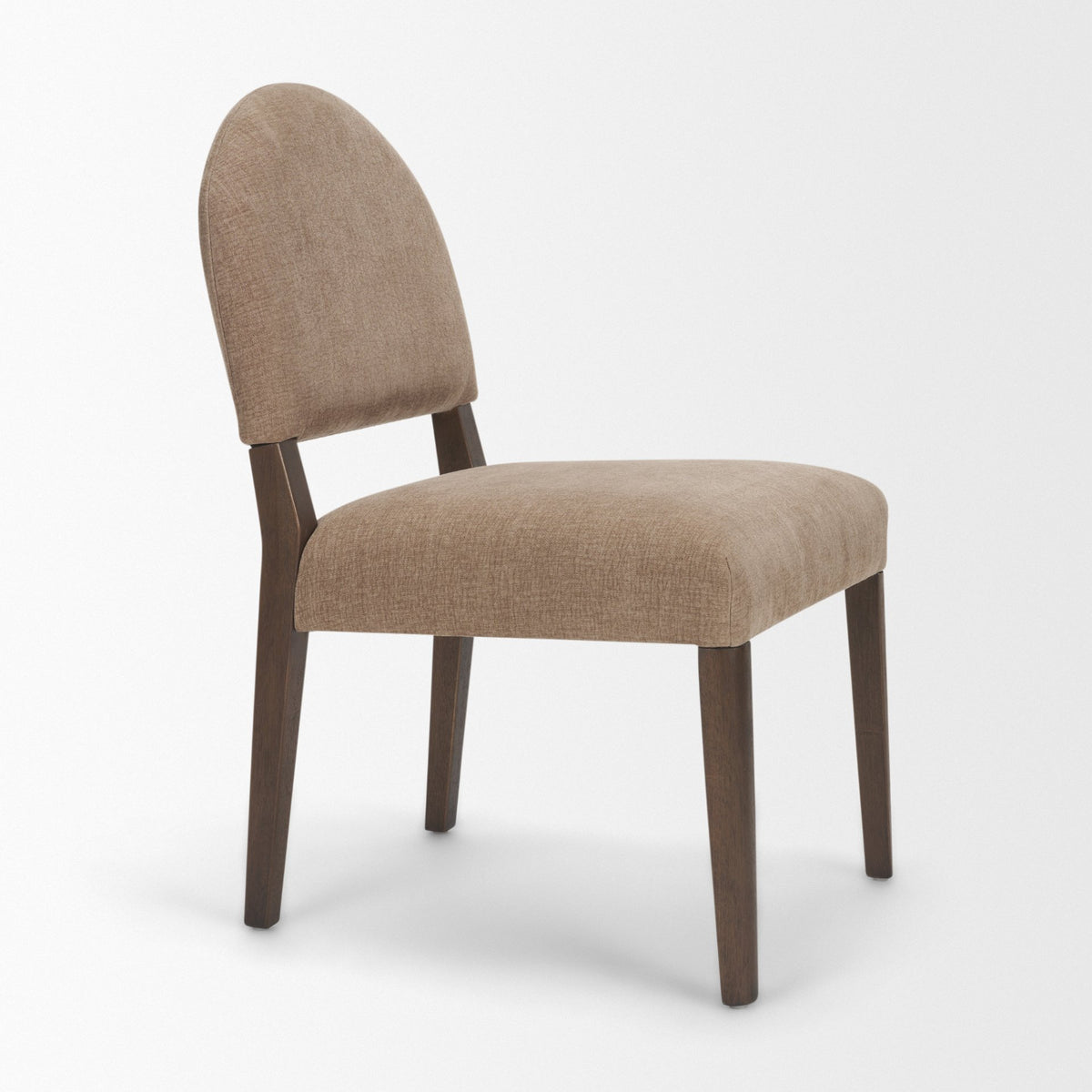Martie Rounded Back Dining Side Chair | Oatmeal Fabric w/ Wood-Dining Chairs-DECOROLALA