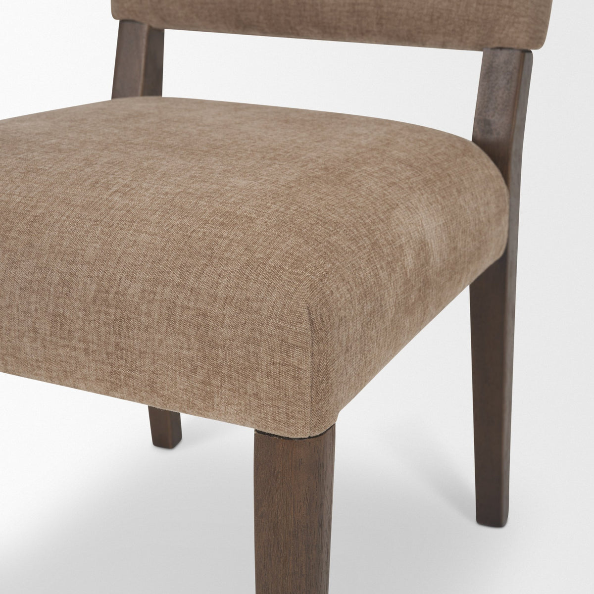 Martie Rounded Back Dining Side Chair | Oatmeal Fabric w/ Wood-Dining Chairs-DECOROLALA