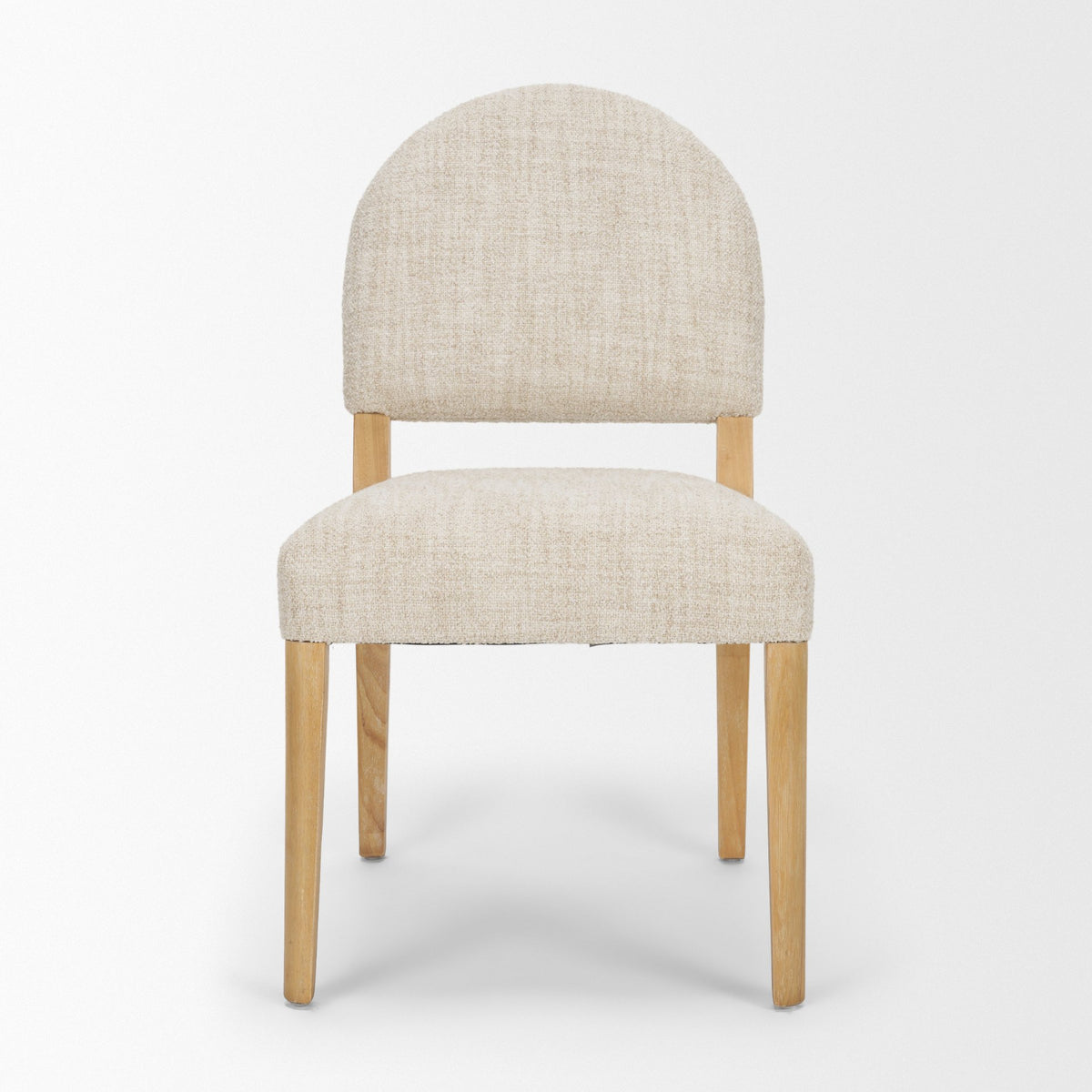 Martie Rounded Back Dining Side Chair | Oatmeal Fabric w/ Wood-Dining Chairs-DECOROLALA