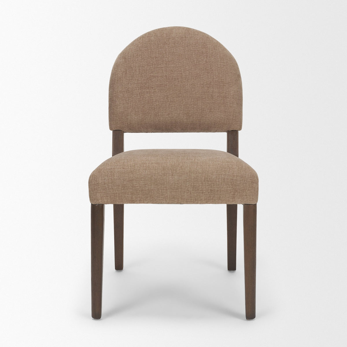 Martie Rounded Back Dining Side Chair | Oatmeal Fabric w/ Wood-Dining Chairs-DECOROLALA