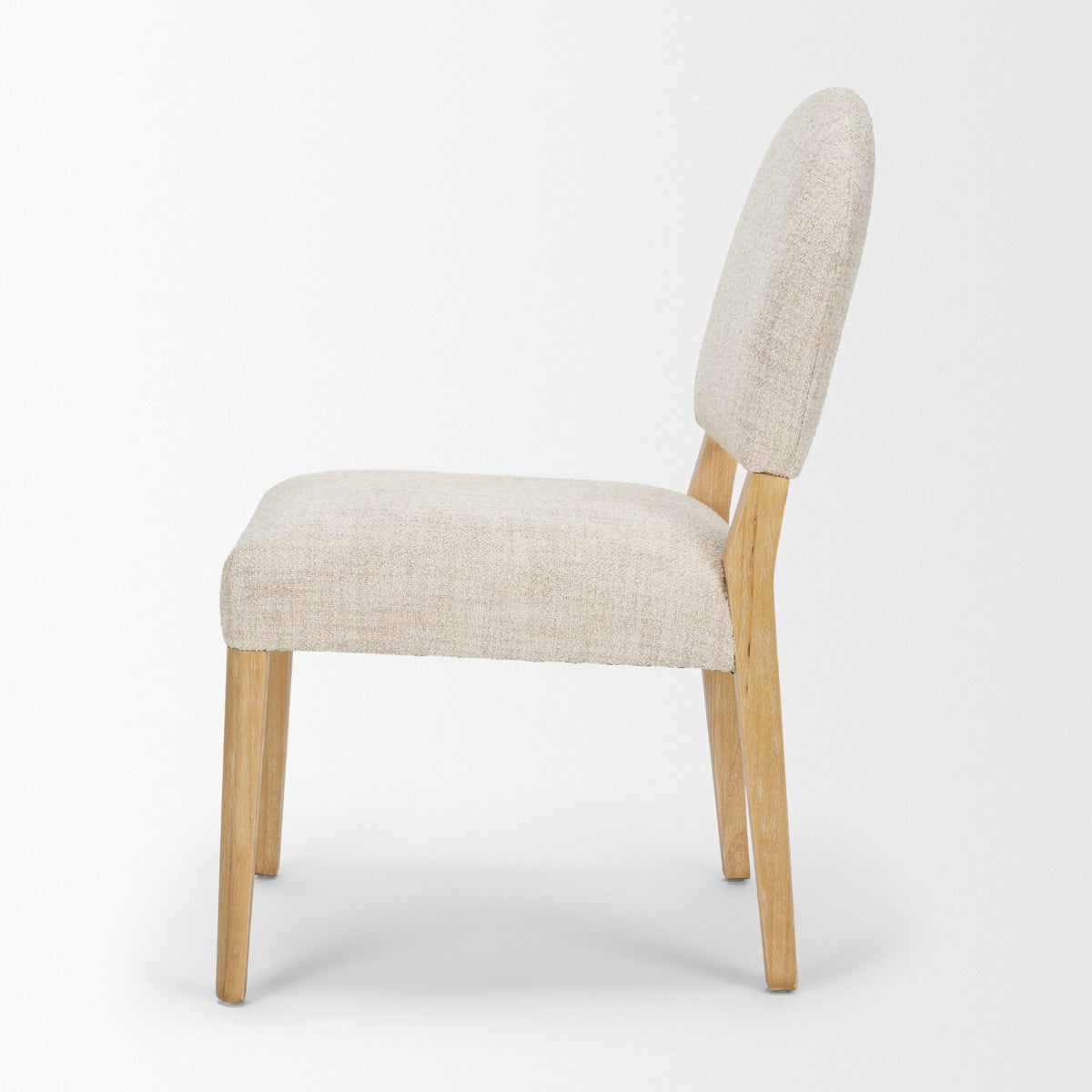 Martie Rounded Back Dining Side Chair | Oatmeal Fabric w/ Wood-Dining Chairs-DECOROLALA