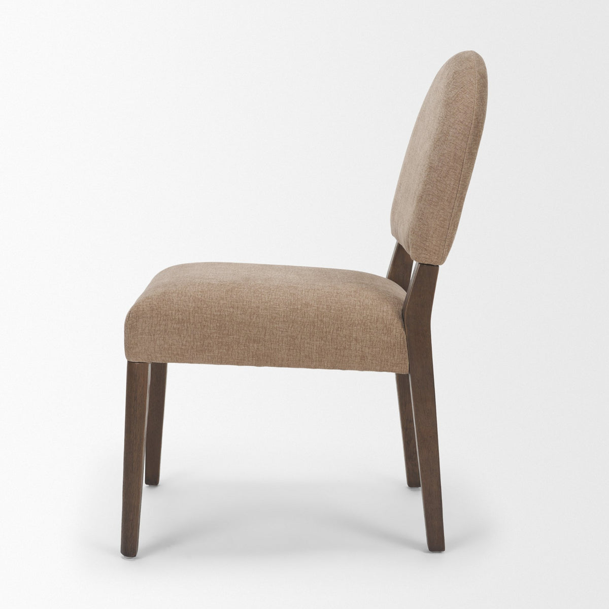 Martie Rounded Back Dining Side Chair | Oatmeal Fabric w/ Wood-Dining Chairs-DECOROLALA