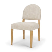 Martie Rounded Back Dining Side Chair | Oatmeal Fabric w/ Wood-Dining Chairs-DECOROLALA