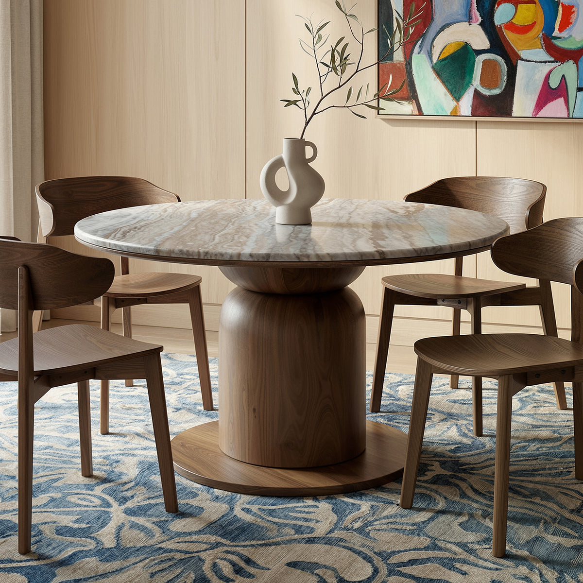 Martina 50" Round Dining Table - Walnut with Marble Top-Bar Tables-DECOROLALA