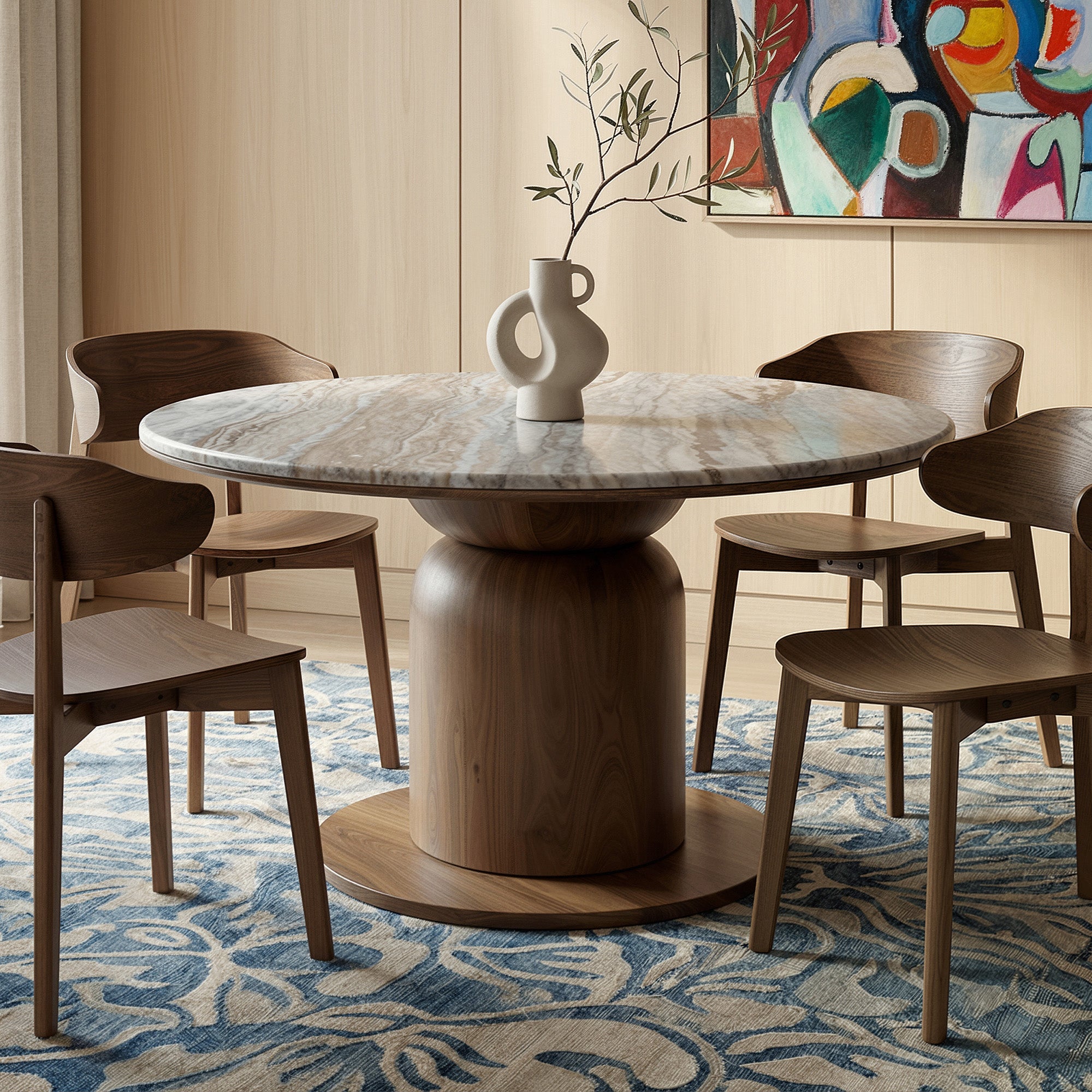 Martina 50" Round Dining Table - Walnut with Marble Top-DECOROLALA