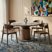 Martina Khari 5-Piece Marble Dining Set - Brown Solid Wood Base-DECOROLALA