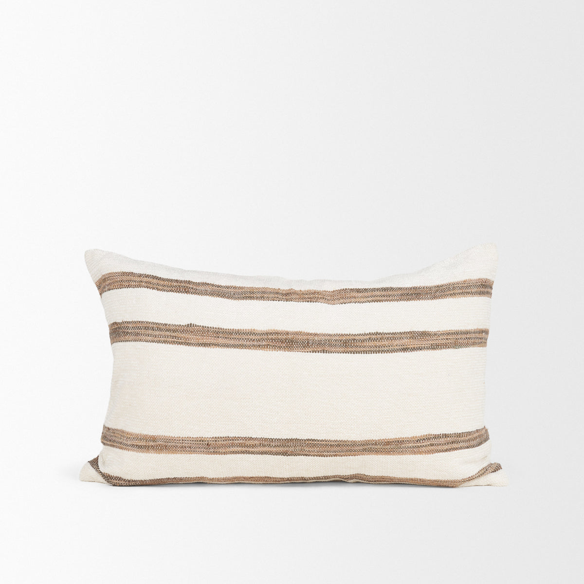 Maryn 13x21 Lumbar Cream w/ Brown Stripes Pillow Cover w/Non-Allergen Filler-Decorative Pillows-DECOROLALA