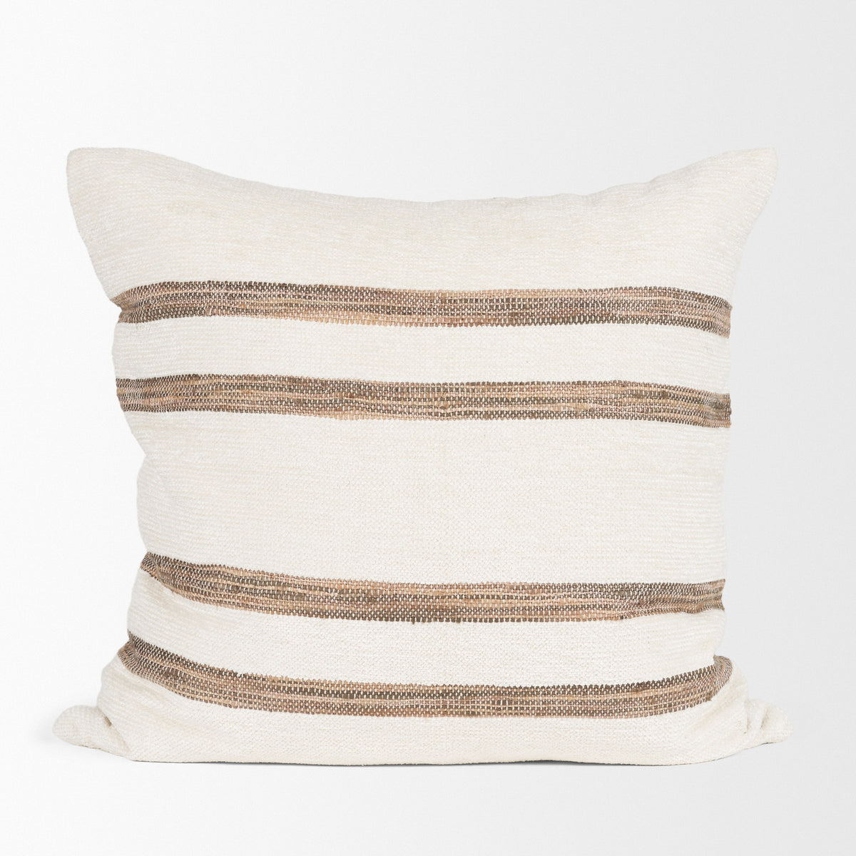 Maryn 22x22 Square Cream w/ Brown Stripes Pillow Cover w/Non-Allergen Filler-Decorative Pillows-DECOROLALA