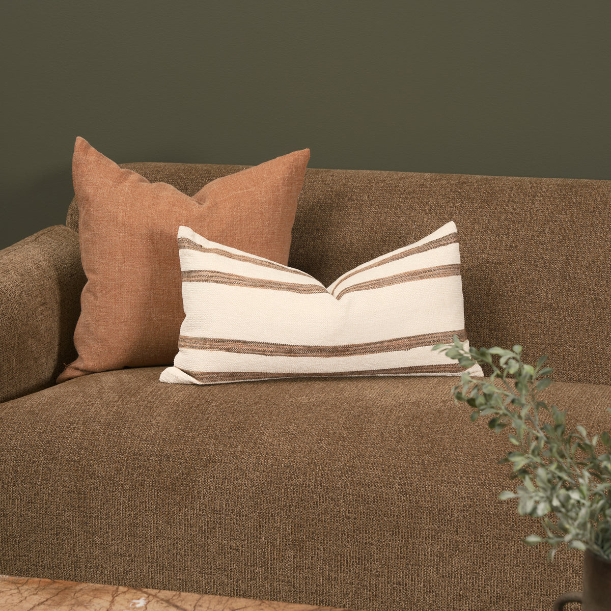 Maryn Lumbar Pillow Cover - Cream & Brown Stripes (min order qty 2)-Decorative Pillows-DECOROLALA