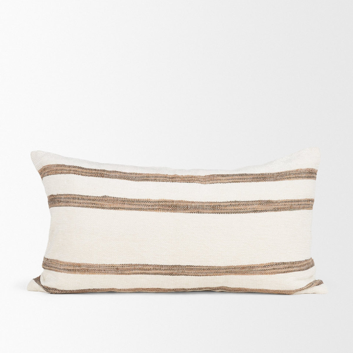 Maryn Lumbar Pillow Cover - Cream & Brown Stripes (min order qty 2)-Decorative Pillows-DECOROLALA