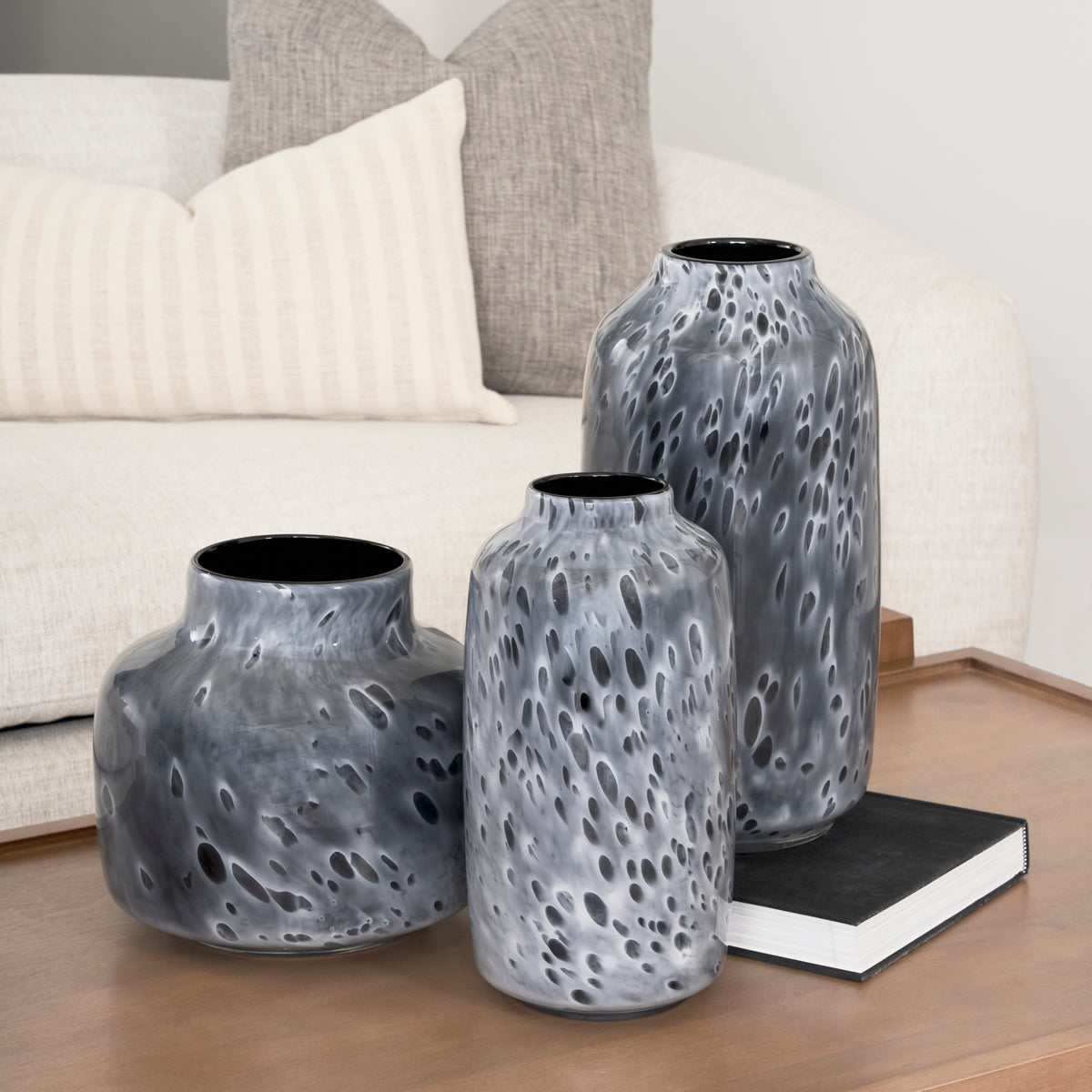 Masai Small Black Mottled Glass Vase-Vases-DECOROLALA