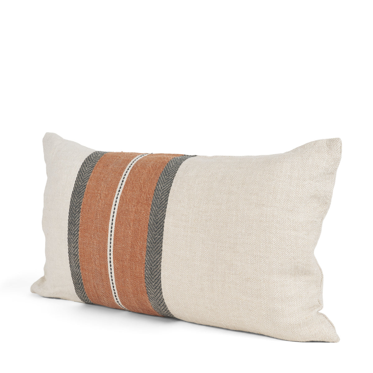 Mason 14x26 Cream w/ Orange Stripe Pillow Cover w/Down Filler-Decorative Pillows-DECOROLALA