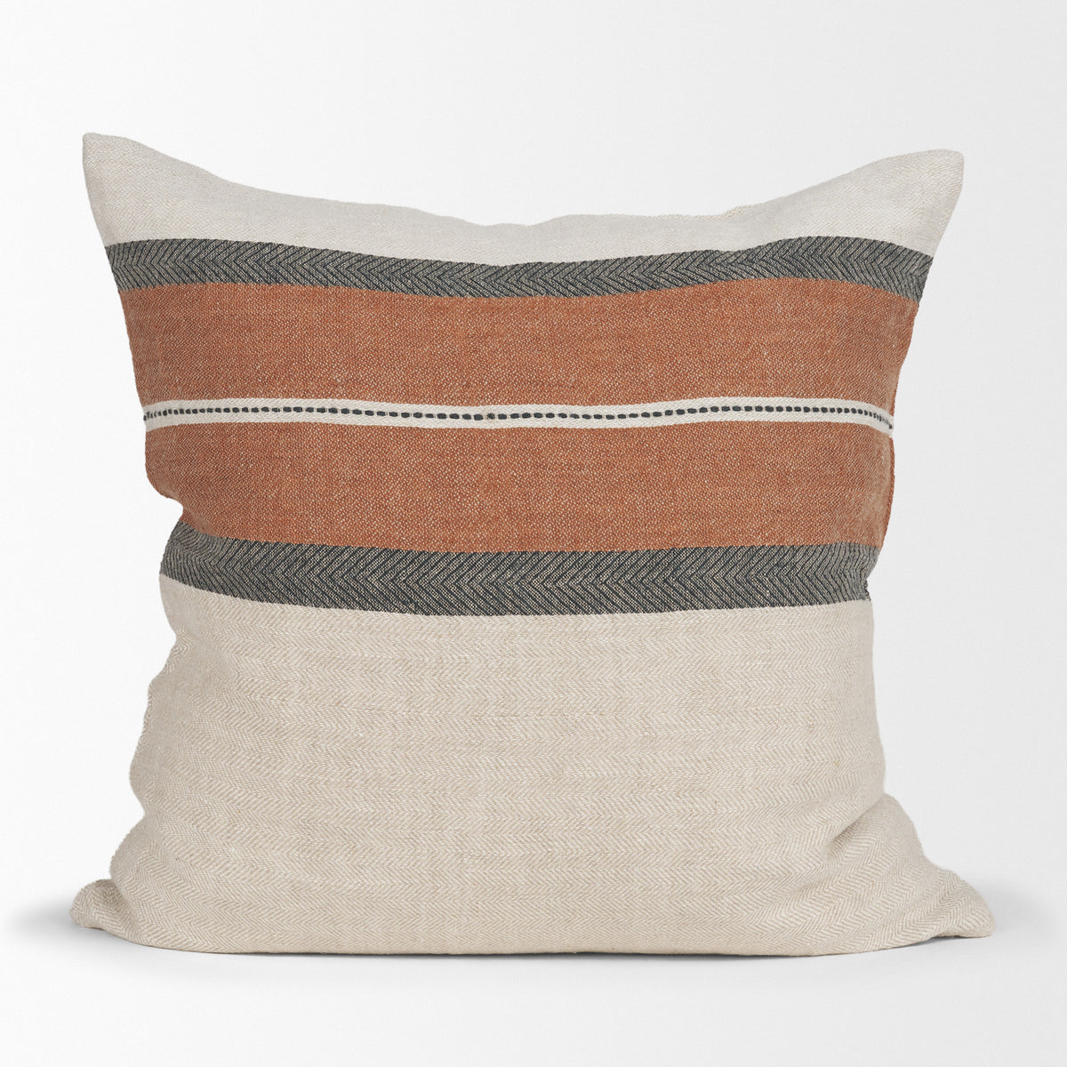 Mason 22x22 Square Cream w/ Orange Stripe Pillow Cover w/Non-Allergen Filler-Decorative Pillows-DECOROLALA