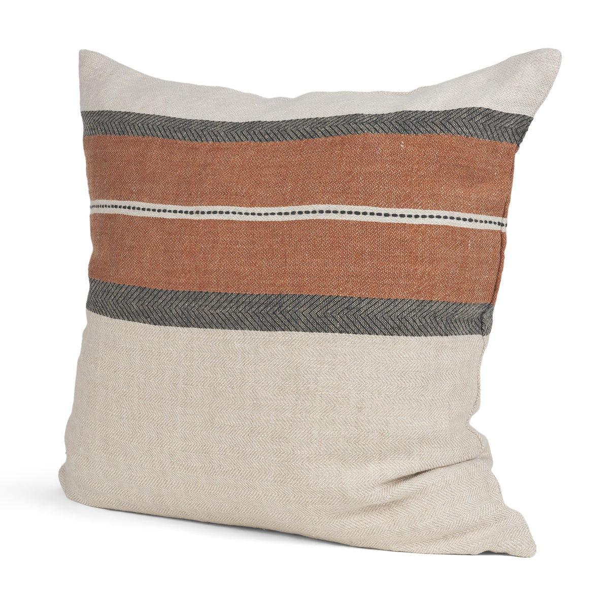 Mason Square Cream & Orange Stripe Pillow (min order qty 2)-Decorative Throw Pillows-DECOROLALA