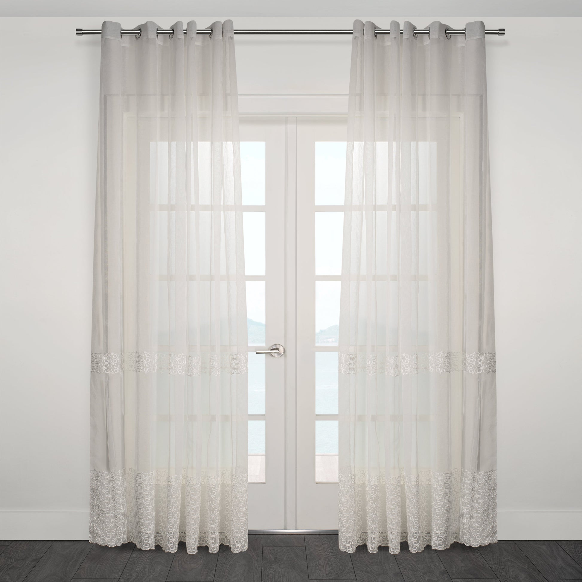 Massa Classic Embroidered Sheer Grommet Curtain 80"x 95"-Curtains-DECOROLALA