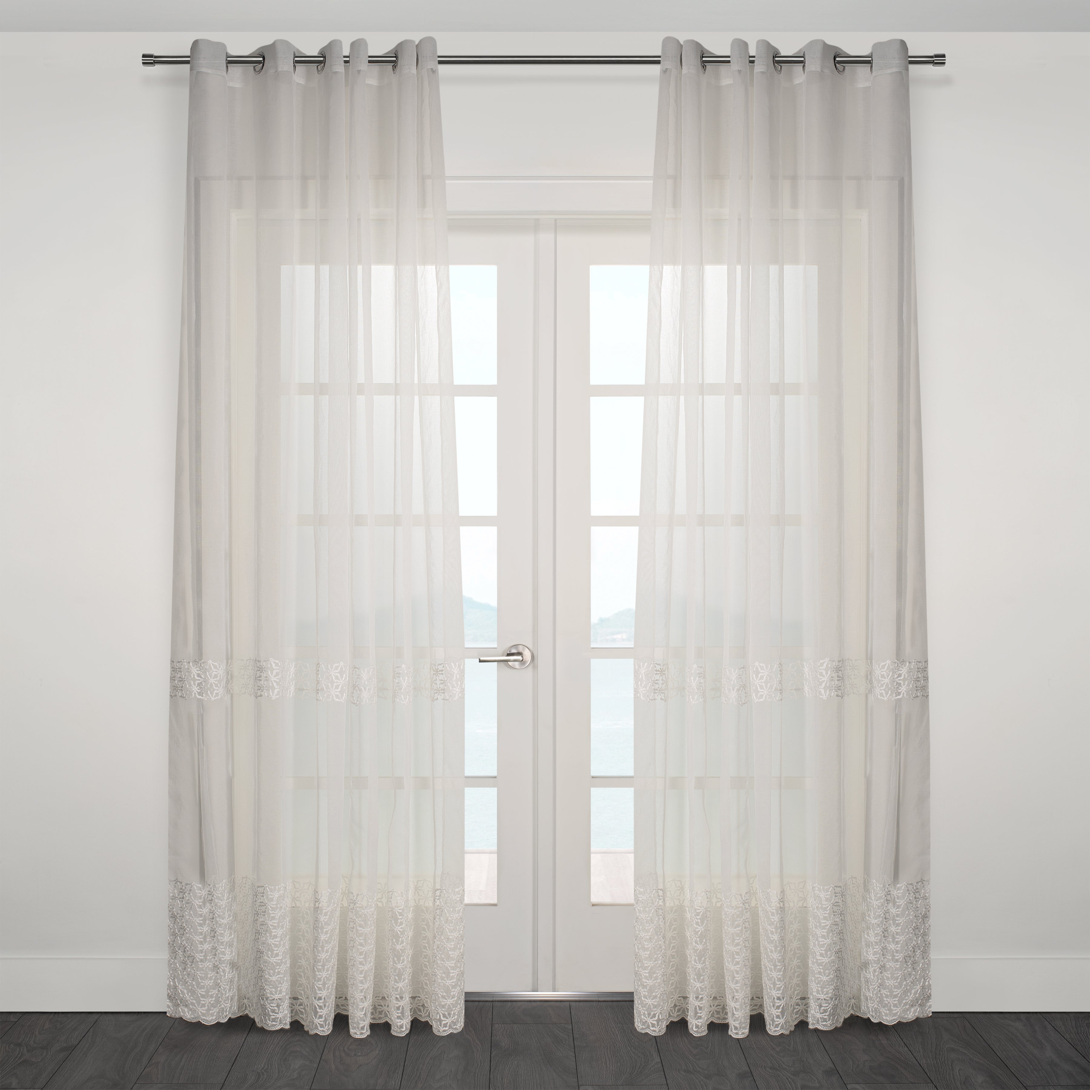 Massa Classic Embroidered Sheer Grommet Curtain 80"x 95"-Curtains-DECOROLALA