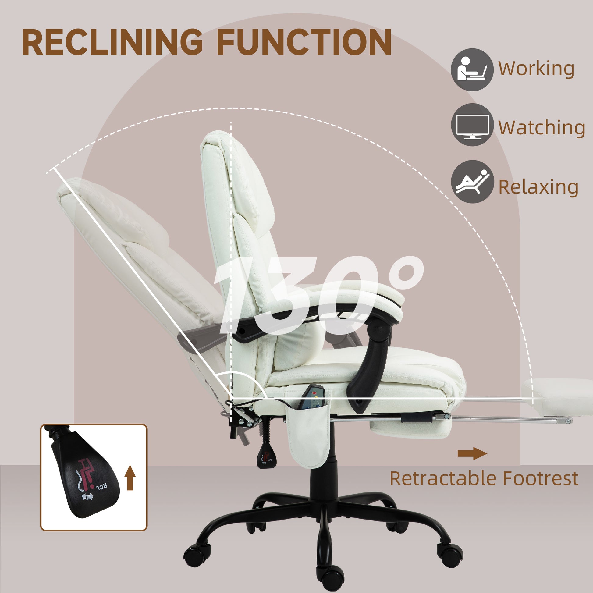 Massage Chair - 6-Point Vibration White-DECOROLALA