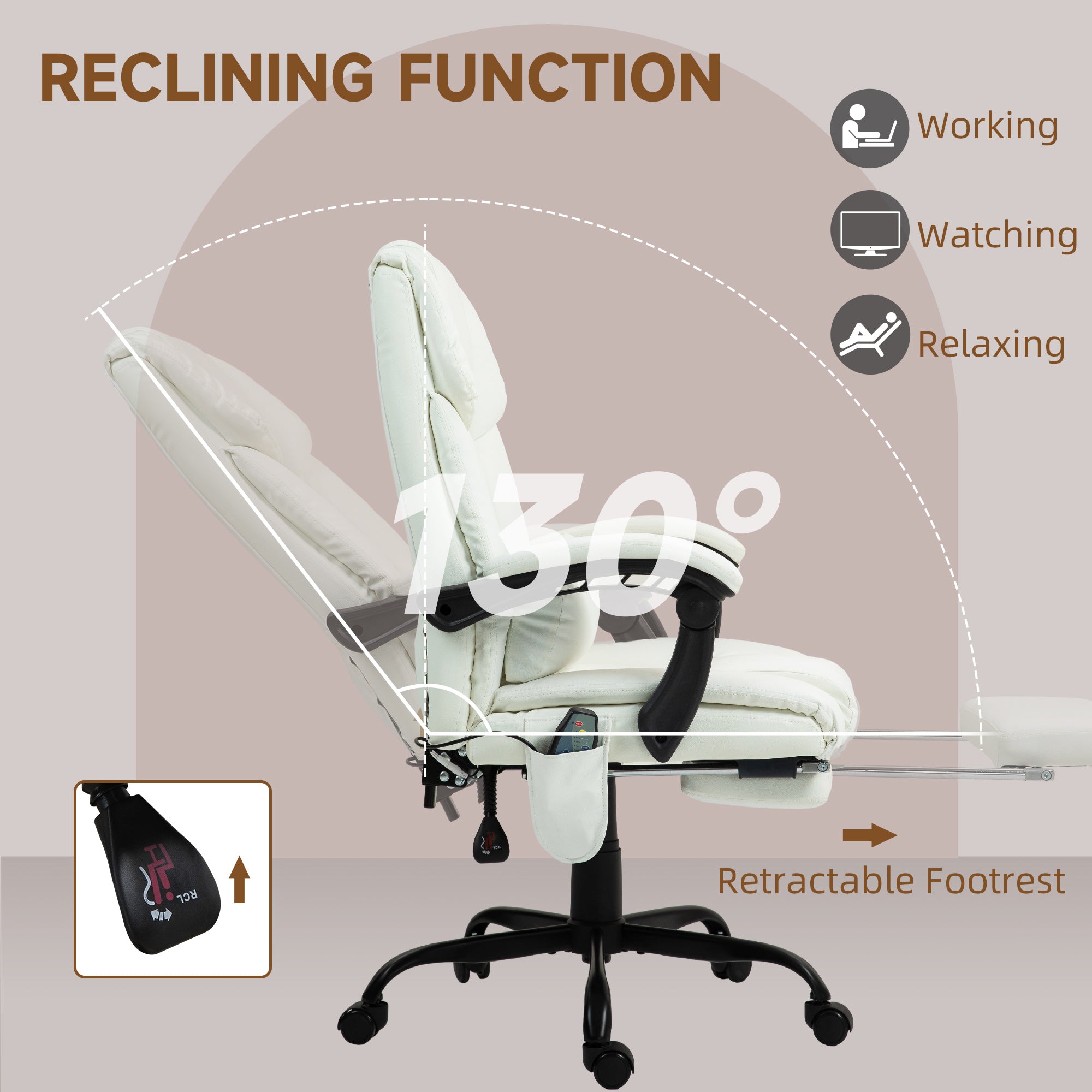 Massage Chair - 6-Point Vibration White-DECOROLALA