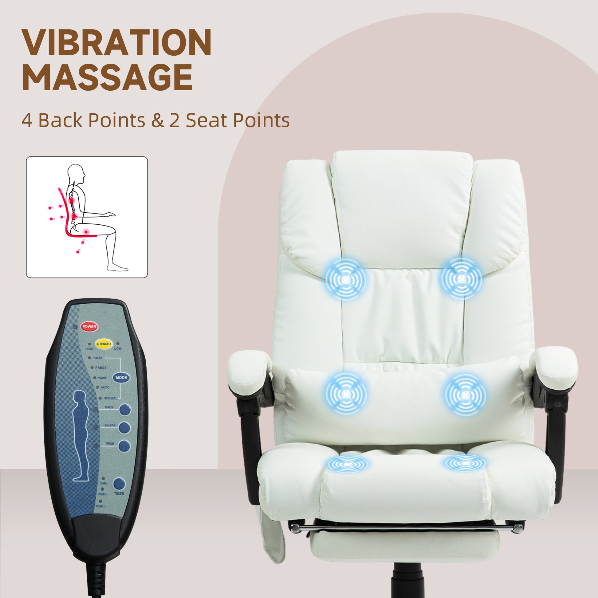 Massage Chair - 6-Point Vibration White-DECOROLALA