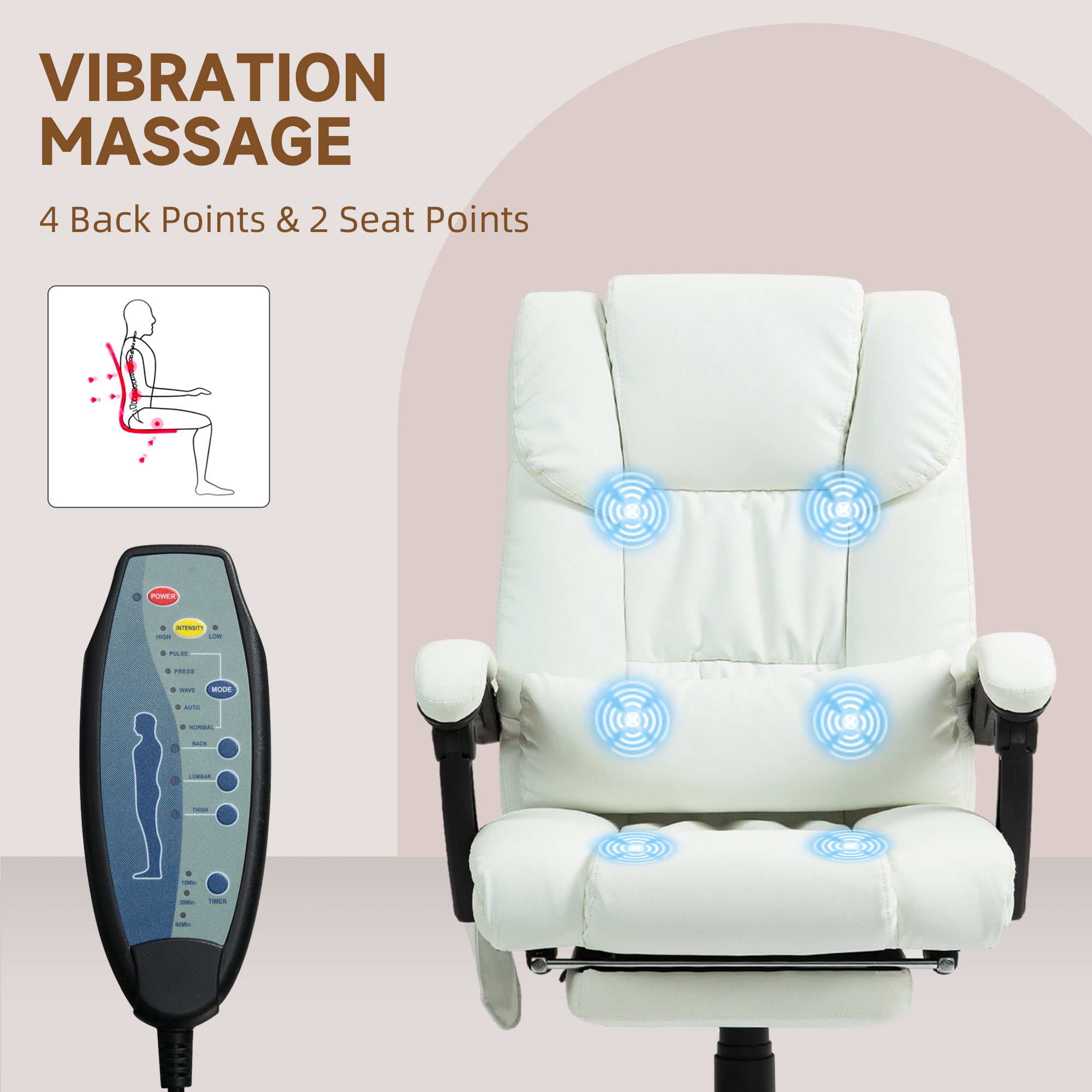 Massage Chair - 6-Point Vibration White-DECOROLALA