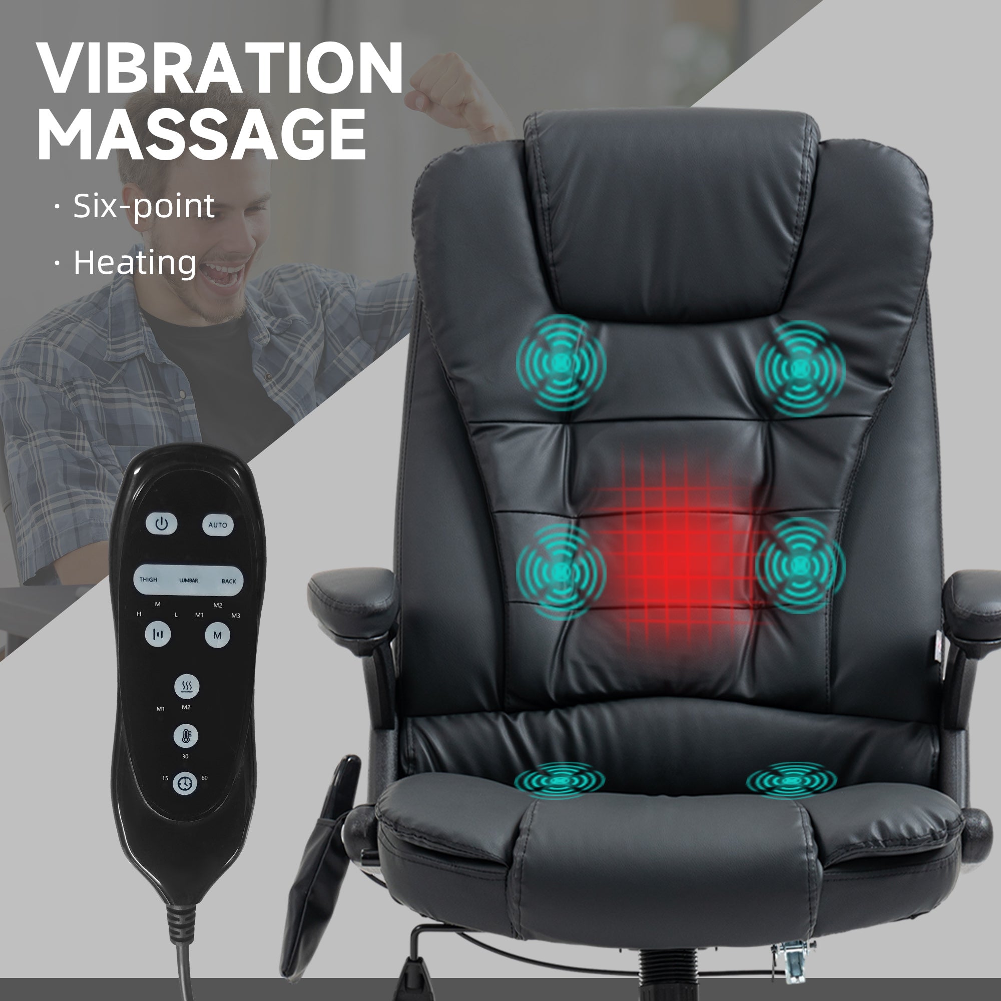 Massage Chair Heated Black Office Recliner-DECOROLALA