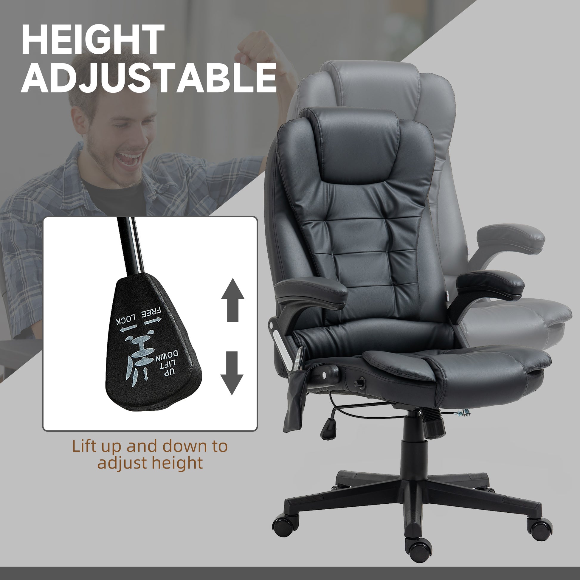 Massage Chair Heated Black Office Recliner-DECOROLALA