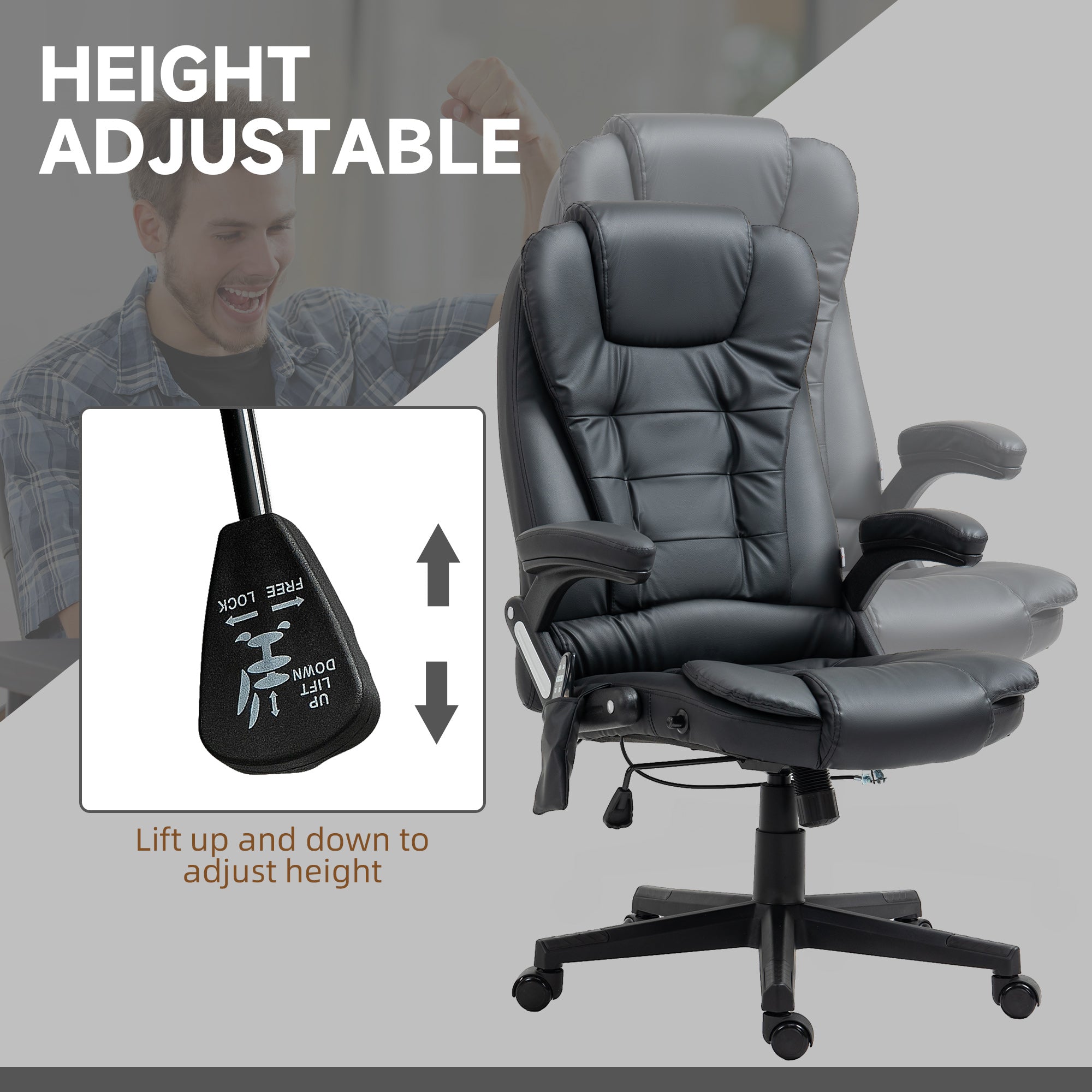 Massage Chair Heated Black Office Recliner-DECOROLALA