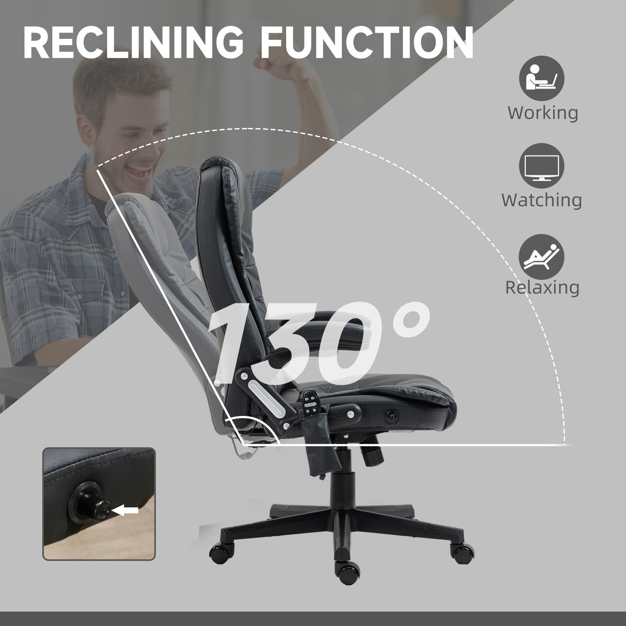 Massage Chair Heated Black Office Recliner-DECOROLALA