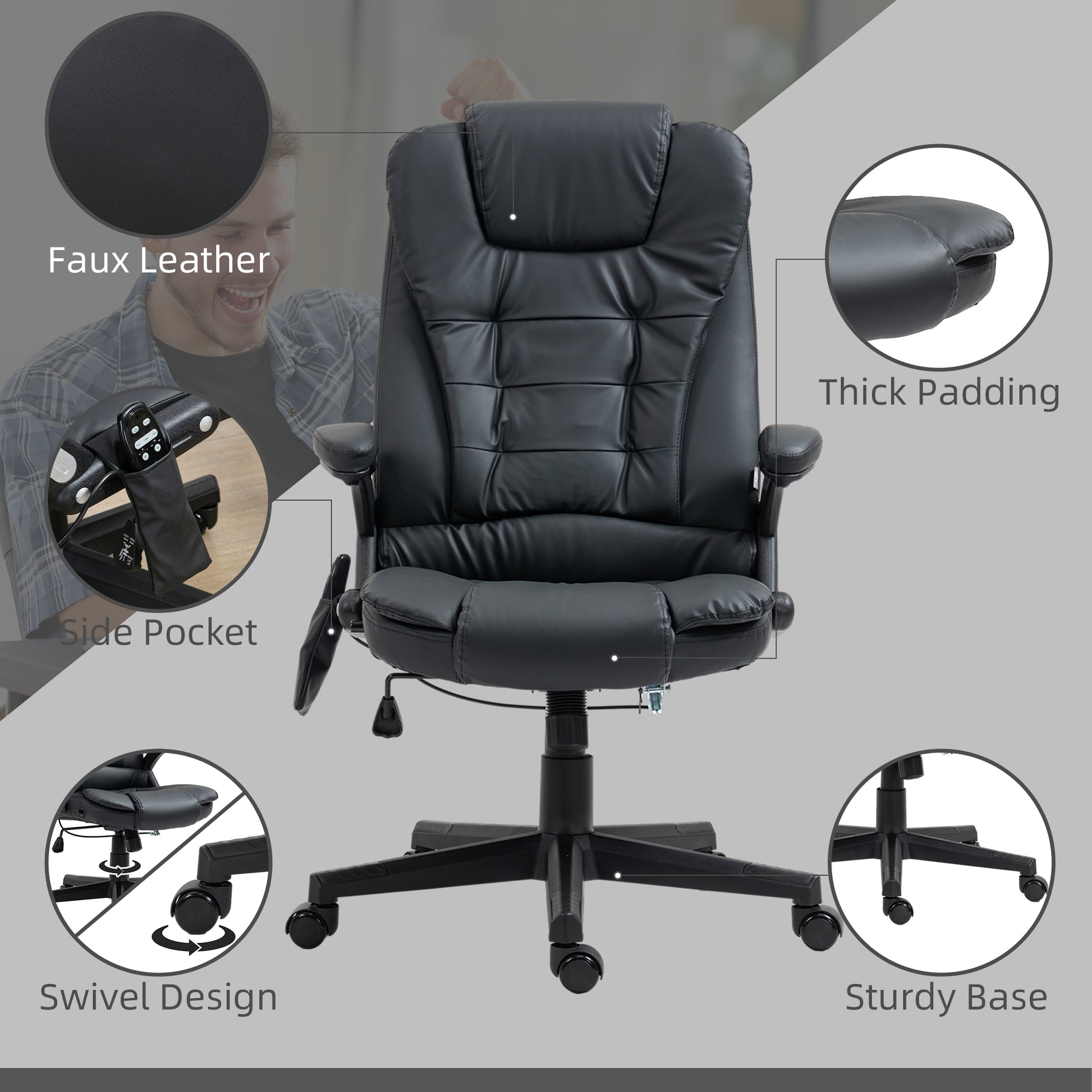 Massage Chair Heated Black Office Recliner-DECOROLALA