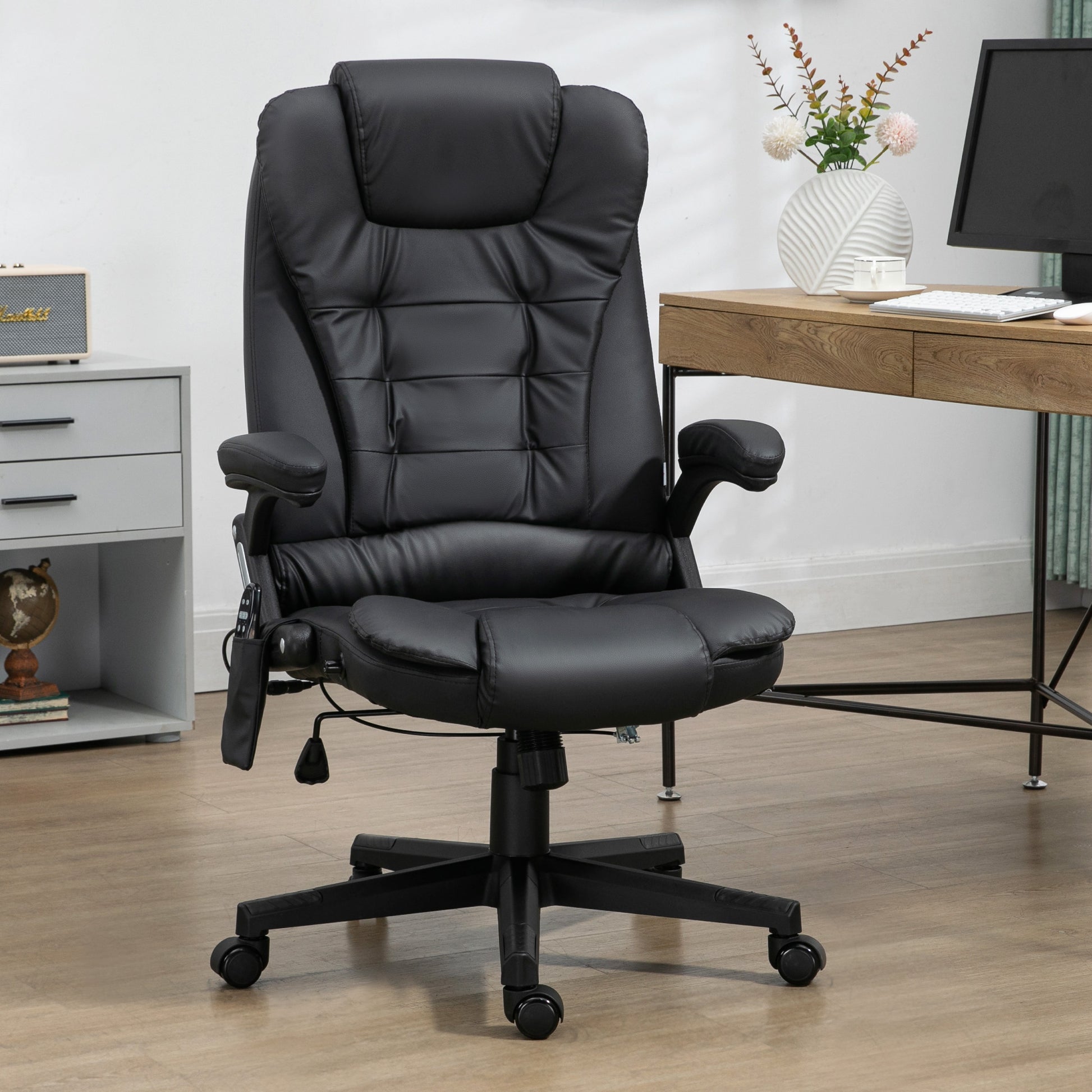 Massage Chair Heated Black Office Recliner-DECOROLALA