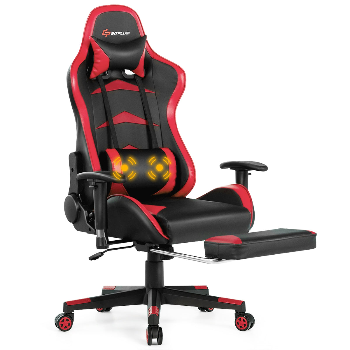 Massage Gaming Chair with Footrest-Red-Gaming Chairs-DECOROLALA
