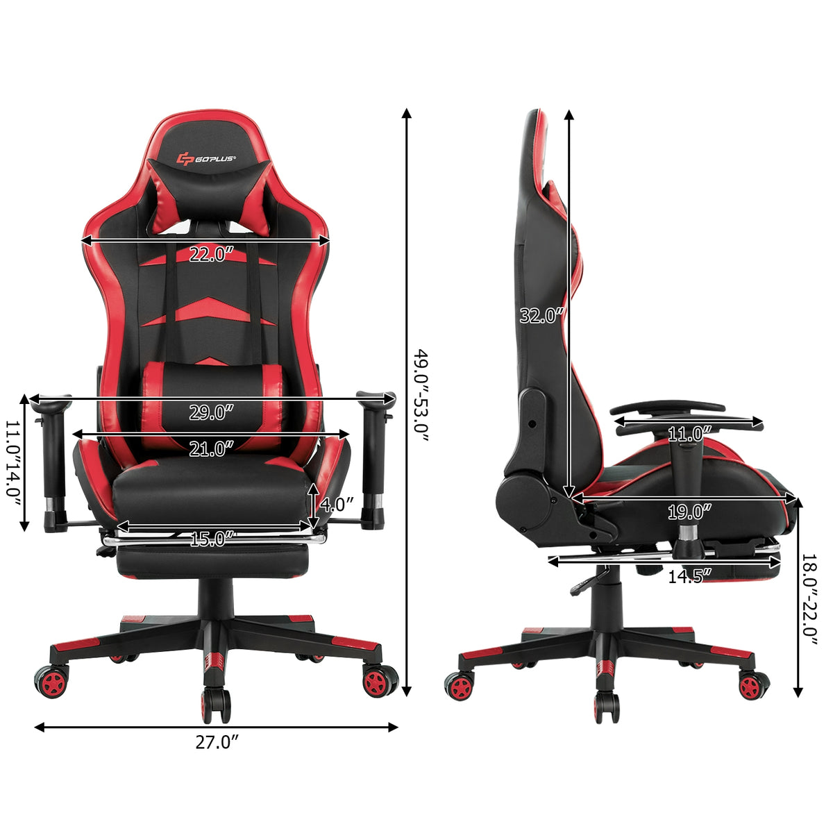 Massage Gaming Chair with Footrest-Red-Gaming Chairs-DECOROLALA