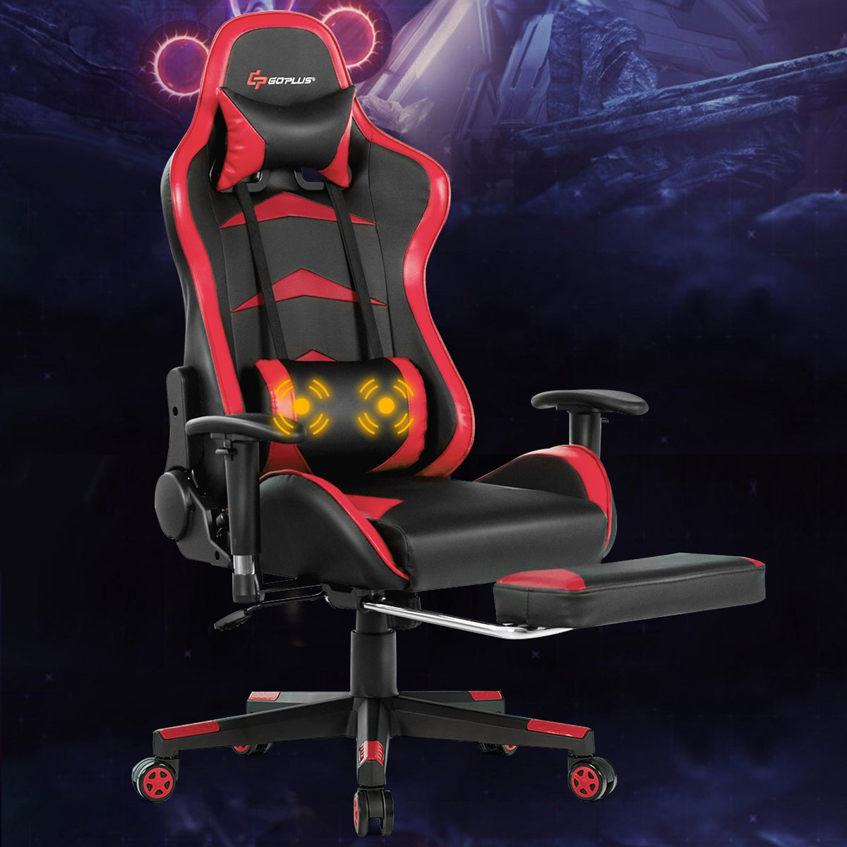 Massage Gaming Chair with Footrest-Red-Gaming Chairs-DECOROLALA