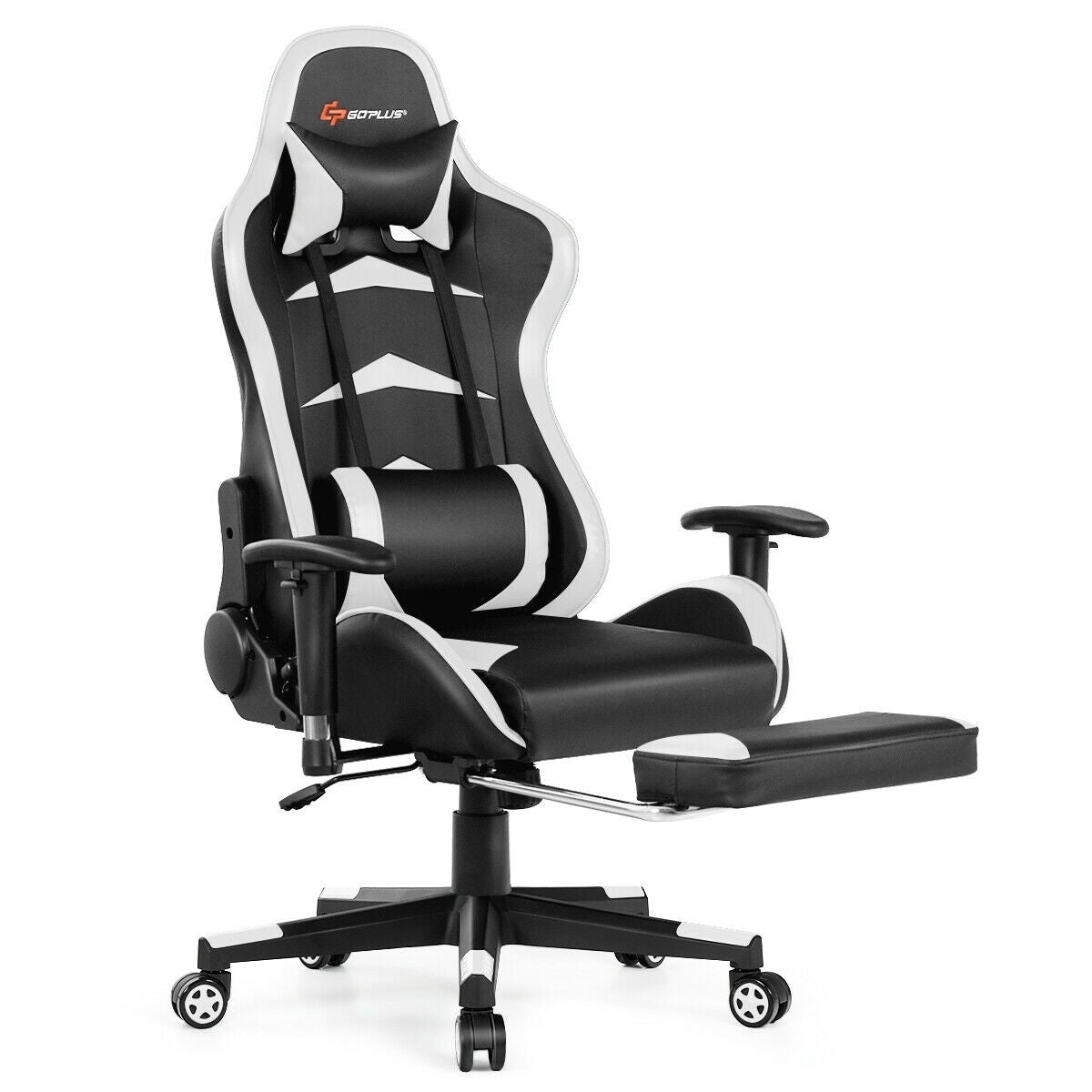 Massage Gaming Chair with Footrest-White-Gaming Chairs-DECOROLALA