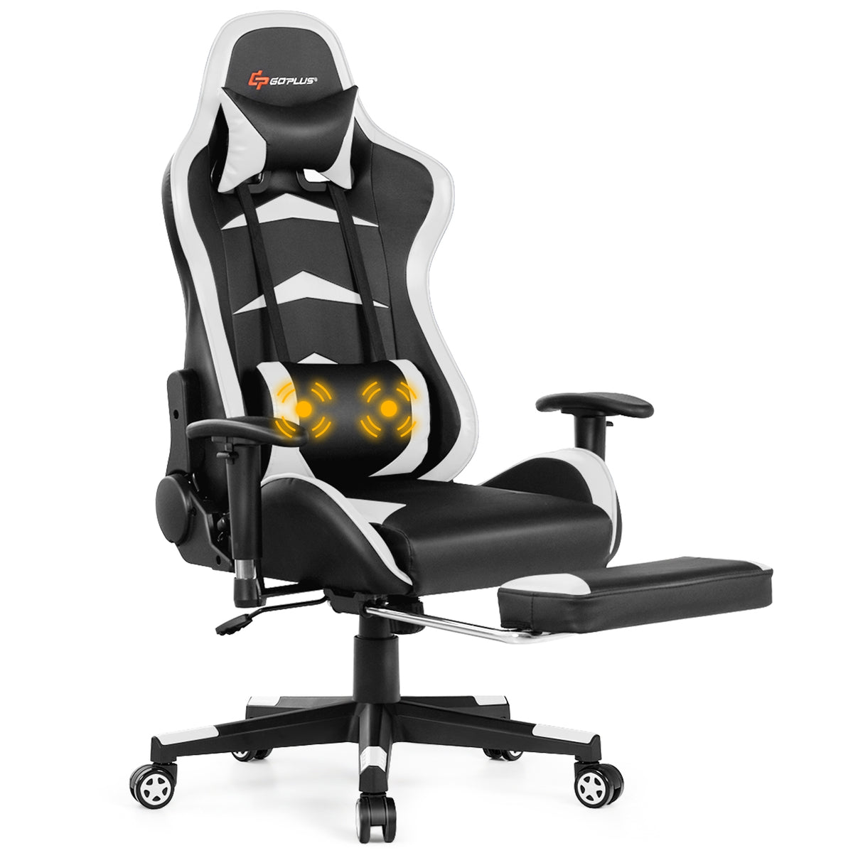 Massage Gaming Chair with Footrest-White-Gaming Chairs-DECOROLALA